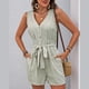 thumbnail image 3 of Mono sin mangas con cuello en V y cinturón para atar en la cintura para mujer - Mono informal para vacaciones - Conjunto de rayas para primavera y verano - Tallas S-XL, 3 of 7