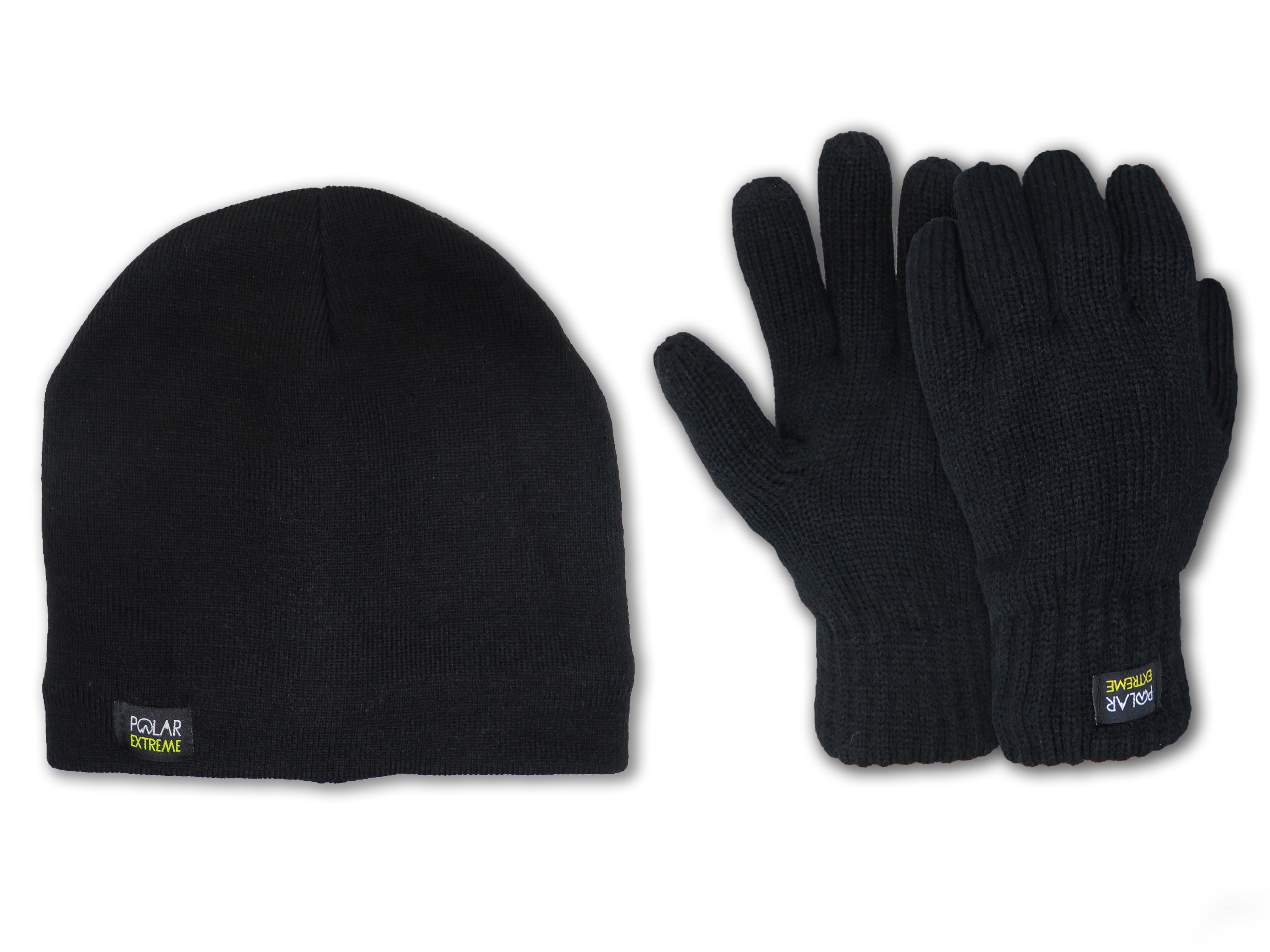 Men's Thermal Insulated Knitted Extra Warm Winter Gloves & Hats (Hat+Gloves Black)