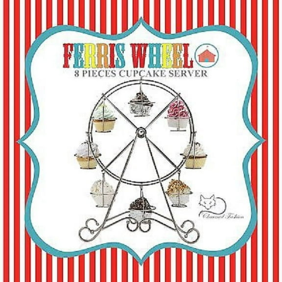 Charmed Ferris Wheel 8” x 8” Silver Chrome Cake Stand, Carnival Theme, 1 Tier, 8 Count