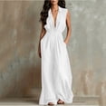 thumbnail image 2 of Hueook Cotton Womens Jumpsuit Plus Size Rompers Casual Trendy Flared Sleeveless Full-Length Trousers White XL, 2 of 7