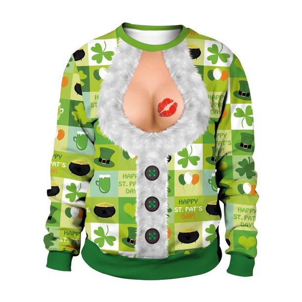 Sudadera con estampado del Día de San Patricio para hombre, jersey de chándal de gran tamaño con estampado de Calavera, ropa de calle con cuello redondo