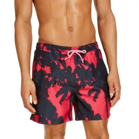 INC International Concepts INC Men’s Kai Abstract Palm Tree 5″ Swim Trunks (Small-Pink)