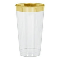 Party Supply Drinkware Amscan Premium Clear with Gold Trim 16oz Reuseable Plastic Tumblers (16pc Set) by Amscan