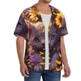 thumbnail image 2 of Rateoe Sunshine Cute Cat Sunflower Pattern Men's Short Sleeve Classic Shirt, Casual Short-Sleeved Shirt, Lightweight Summer Shirt, Cuban Collar Shirt,Button-Front Shirt-Large, 2 of 5