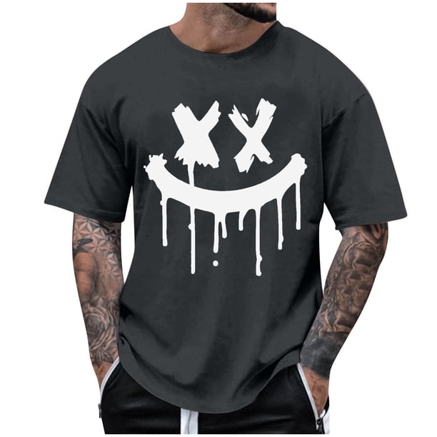Camisetas de Cuello de la Tripulación de los Hombres de Poliéster Impreso en Seco Rápido, Cuello Redondo de Corte 3D para Gimnasio, Carrera, Ciclismo Y Ocasional