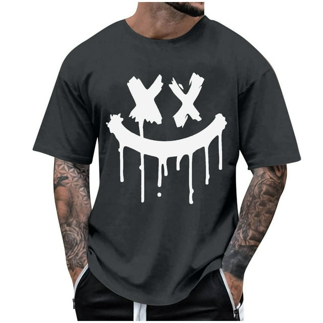 T-Shirts à Col Rond pour Hommes Séchage Rapide Imprimé Polyester, Coupe 3D Col Rond Haut Athlétique pour Gym, Course, Cyclisme & Décontracté