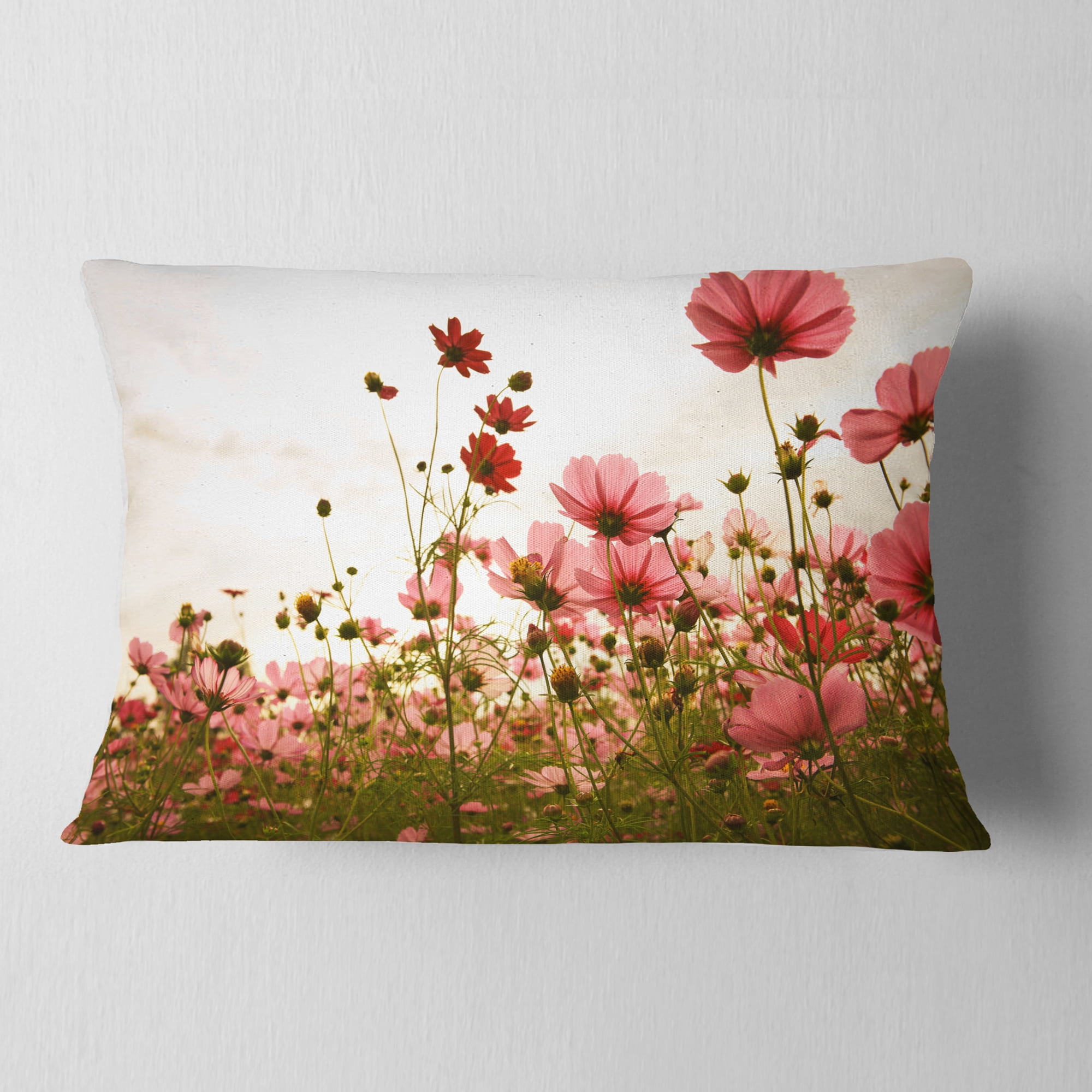 Designart Beautiful Cosmos Flowers Garden - Floral Throw Pillow - 12x20