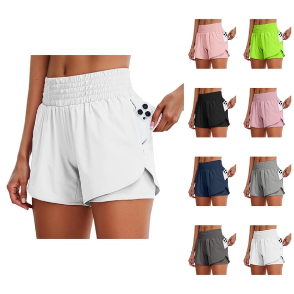 Athletic Shorts for Women 2 in 1 Elastic High Waist Workout Exercise Running Yoga Gym Shorts with Pockets