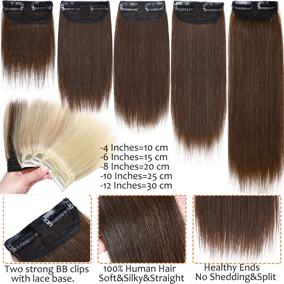 SEGO Thick Clip in Mini Human Hair Extensions for Women Adding Hair Volume Seamless Short Straight Clip in Human Hair Pad Hairpieces Topper for Thinning Hair