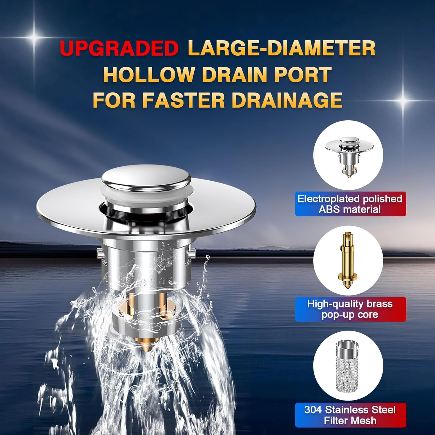 Bathroom Sink Drain Stopper - Pop Up Drain Plug with 1 Replacement Filters Basket, Removable Stainless Steel Floor Drain Filter, Anti Clogging Sink Strainer Hair Catcher for Washroom (Silver)