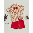 thumbnail image 3 of Suealasg Little Boys Christmas Gentlemen Outfits 6M 1T 2T 3T 4T Car Tree Print Short Sleeve Button Shirt + Shorts Set 2Pcs Casual Summer Clothes for Toddler Boys, 3 of 7