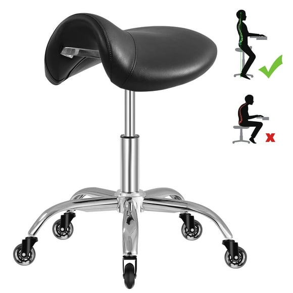 Tabouret de Selle avec Roues Capacité de Poids 300 Lb, Tabouret Roulant Robuste pour Massage Médical Salon Cuisine Spa Dessin Technique des Ongles, Hauteur Ajustable, 360 S