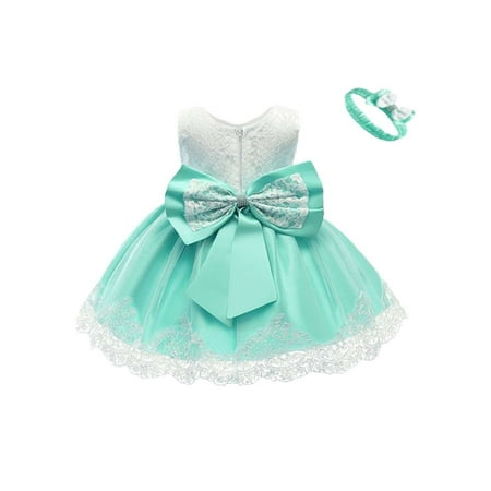 

Check Dress Baby Girls Lace Bowknot Princess Wedding Formal Tutu Dress+Headband Set Clothes Features plus Size Kids Dresses