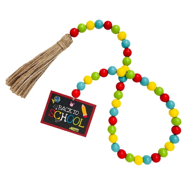 FELTECHELECTR Guirnalda de cuentas de madera con borlas para el regreso a clases, decoración rústica para colgar cuentas de madera