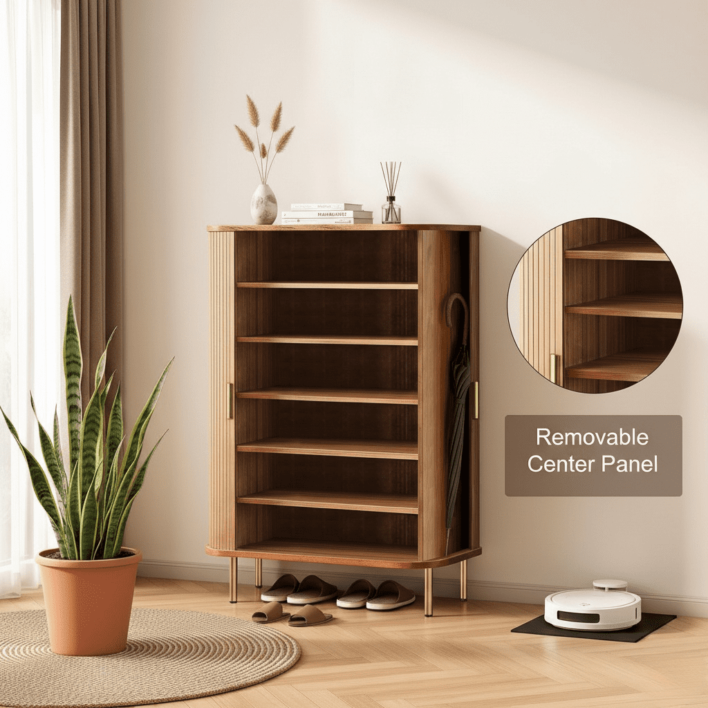 Howcool Shoe Storage Cabinet with Sliding Doors, 6-Tier Mid-Century Modern Shoe Rack Organizer with Adjustable Shelves, 31.5" Freestanding Unit for Entryway & Hallway, Black