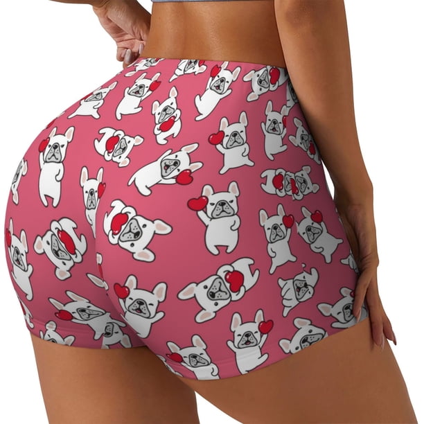 Fotbe French Bulldog And Heart Shorts Sin Costuras – Shorts Deportivos de Cintura Alta para Mujer, Elásticos para Gimnasio, Yoga, Running o Ciclismo-X-Large