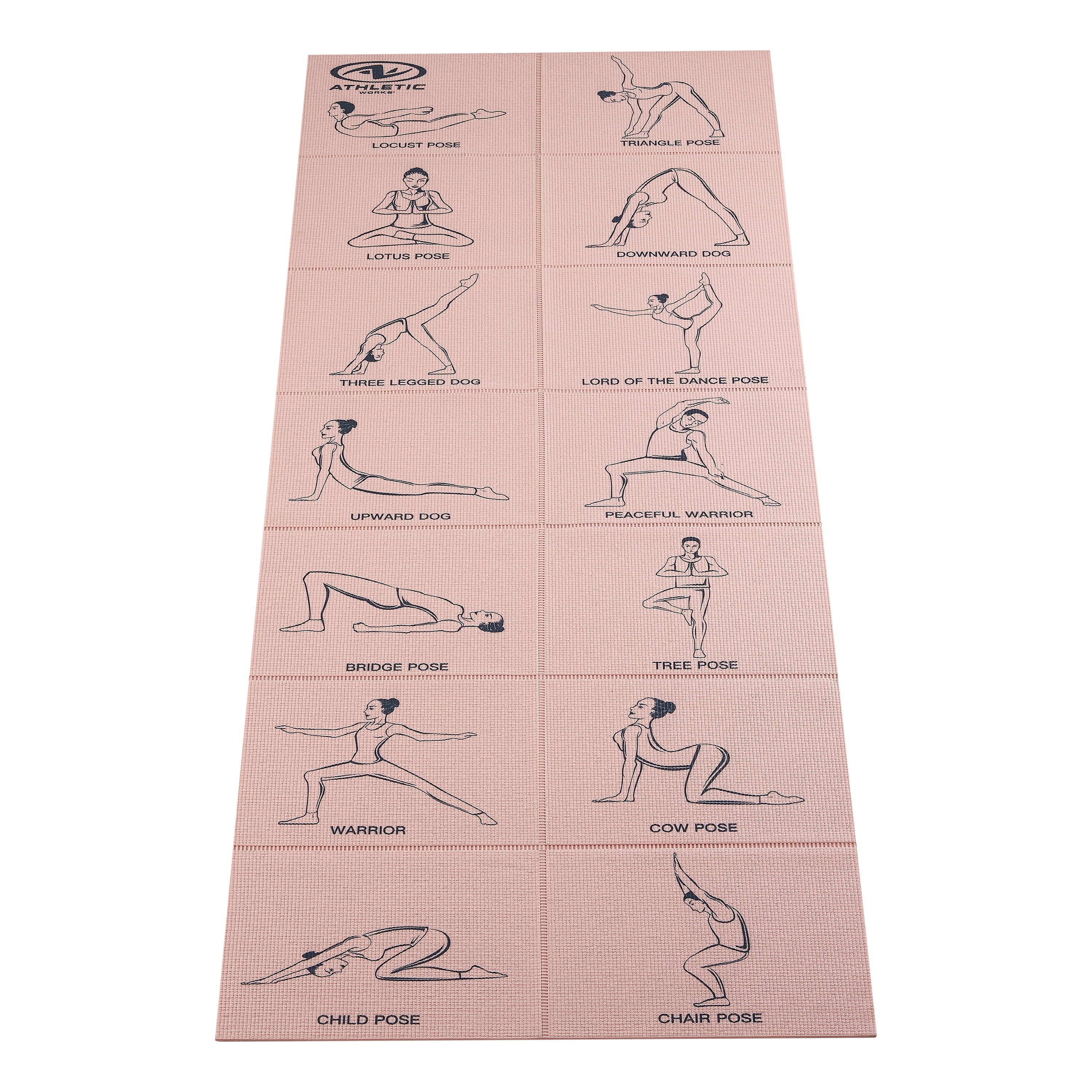 Pink Printed Design Yoga Mat with Poses Printed on One Side Lightweight 