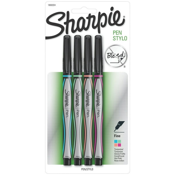 Stylos Pointe Fine Sharpie 4/Pkg-Turquoise, Pastèque, Rose Chaud & Trèfle