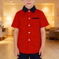 thumbnail image 2 of KAUOD Boys Short Sleeve Dress Shirts Color Block Button Down Suit Blouse Summer Trendy Casual Cute Polo Shirt, 2 of 5