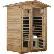 Two Person Far Infrared Old Fir Outdoor Sauna Room Natural Solid Wood