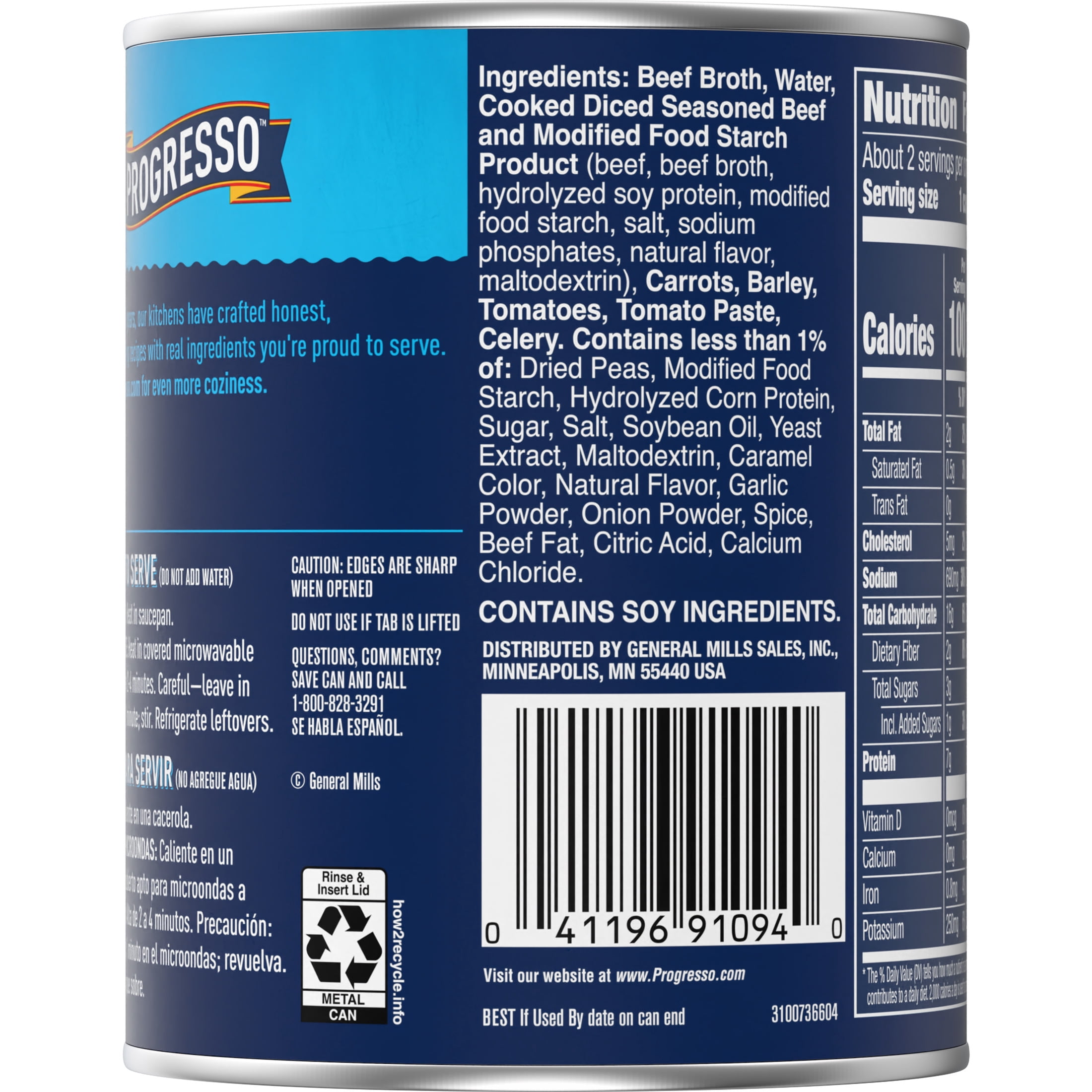 (12 pack) Progresso Traditional, Ready to Serve Beef Barley Soup, 19 oz.