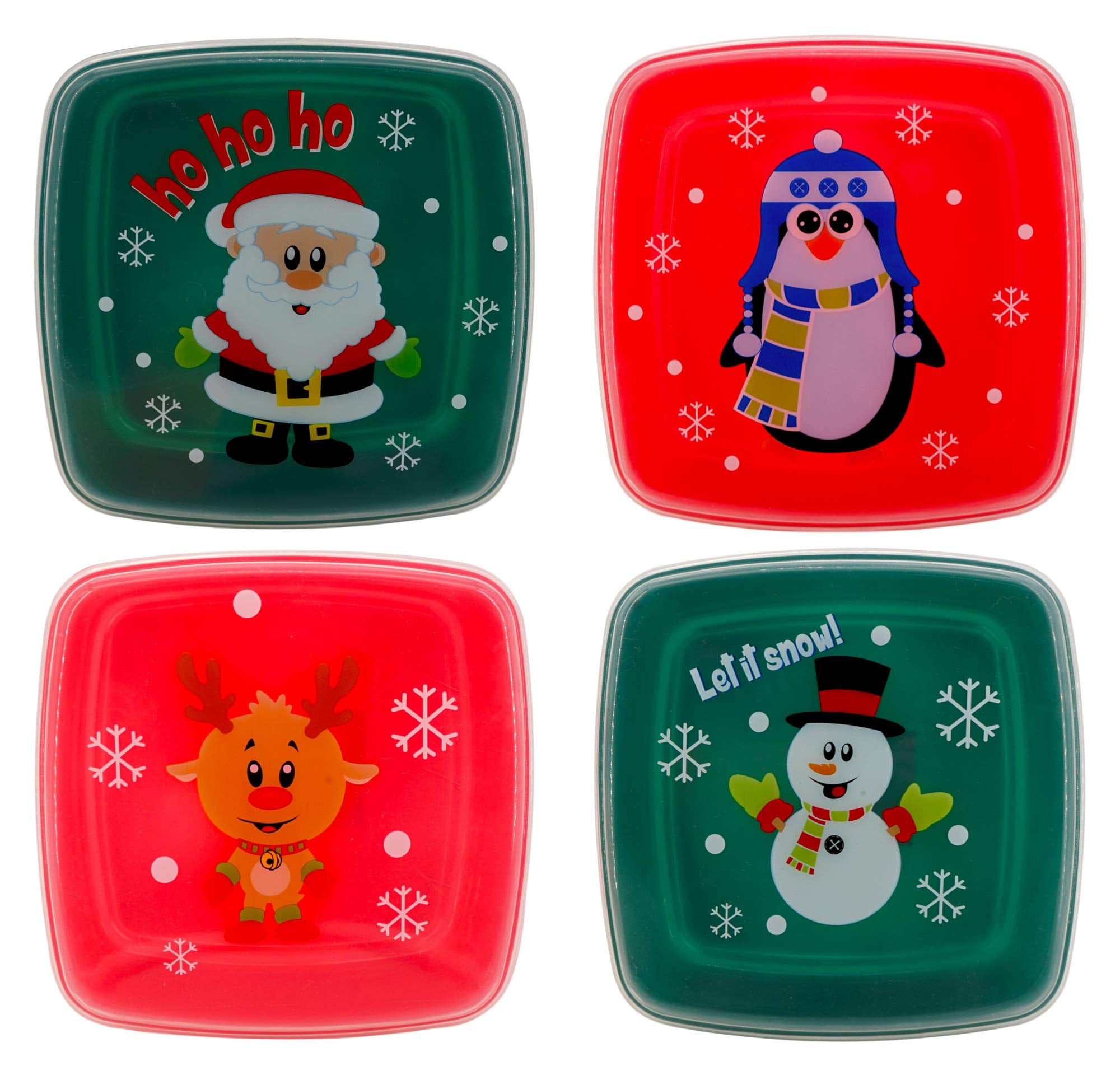 Reusable Plastic Food Storage Container(Set of 4, 1 of each  Snowman