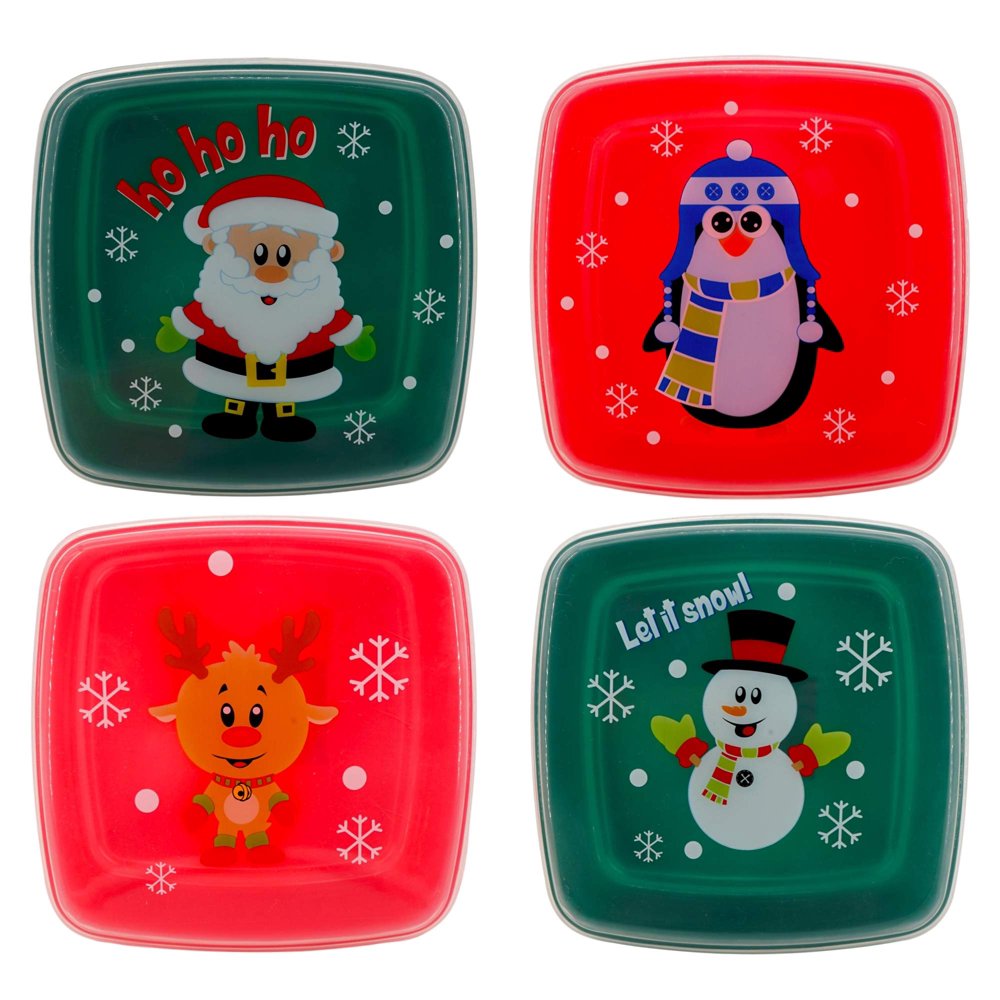 Reusable Plastic Food Storage Container(Set of 4, 1 of each Snowman