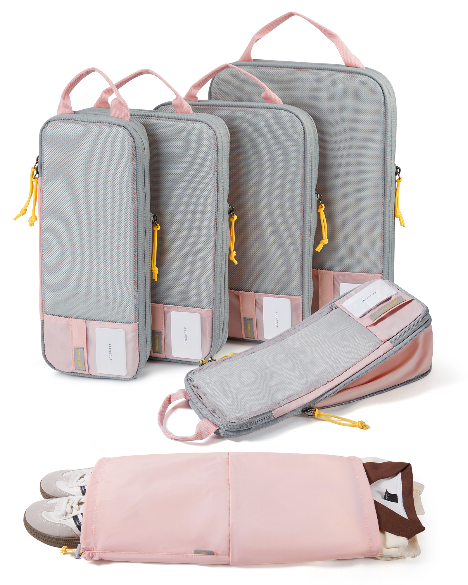 Bagsmart Compression Packing Cubes, 6-Piece Set, Pink photo 1