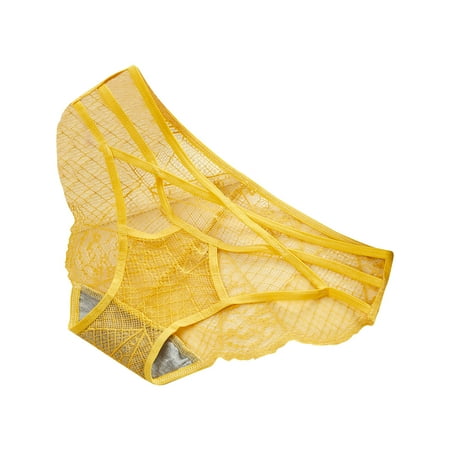 Kmdttou Women s Underwear Cotton Sexy Lace High Cut Panties Comfort Bikini Panty Stretch Underpants Breathable Ladies Briefs (Available in Plus Size) Yellow-Free Size