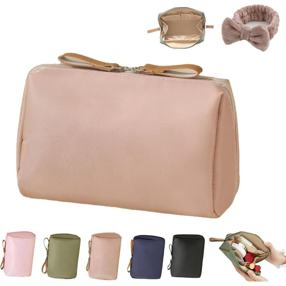 Strealinem Streamline Travel Makeup Pouch for Women, Waterproof Portable Mini Travel Makeup Pouch for Daily Storage Bag Organizer, Large Capacity Cosmetic Bag Small Purse (Khaki(S))