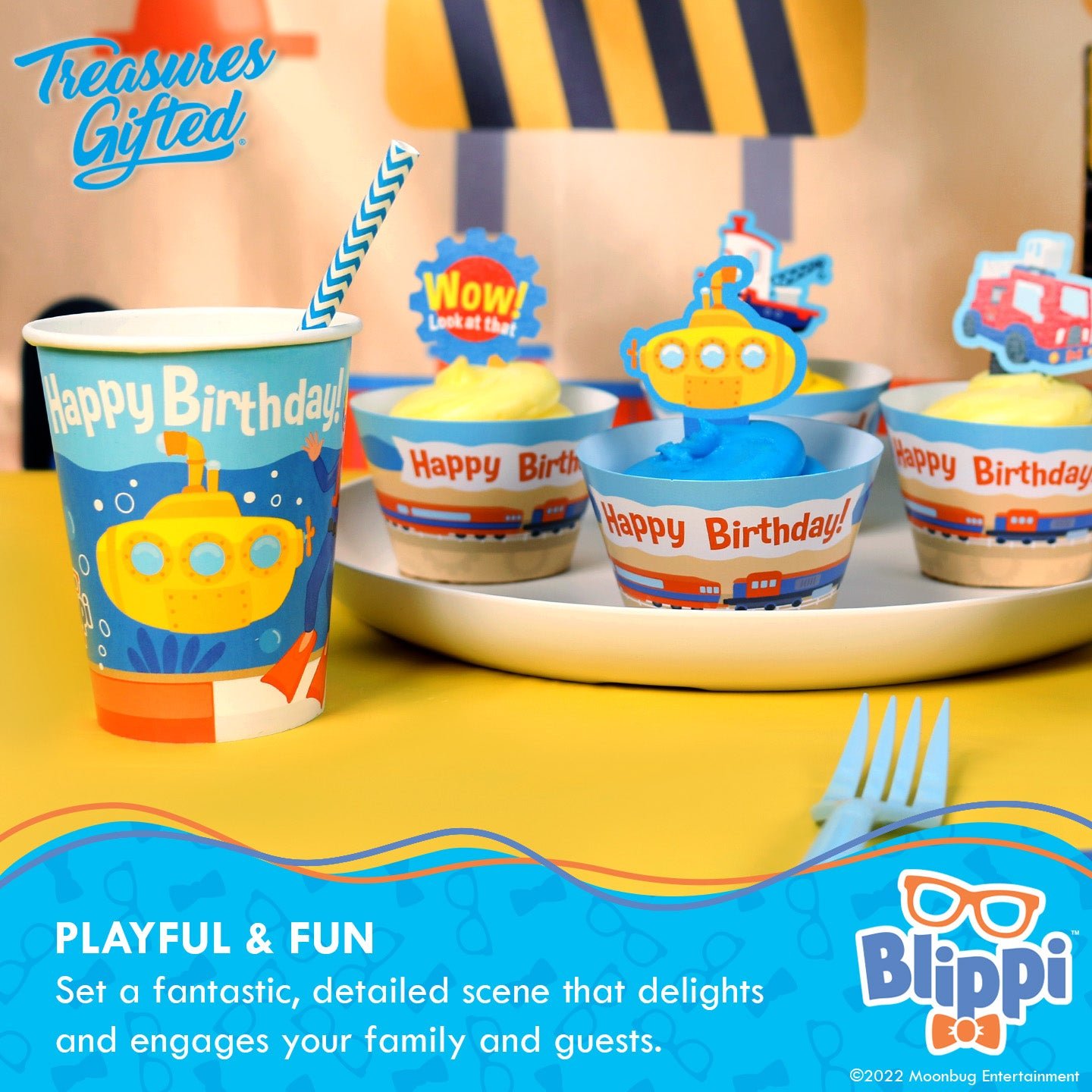 Blippi Vehicle Party Tableware Deluxe Set for 16 Guests