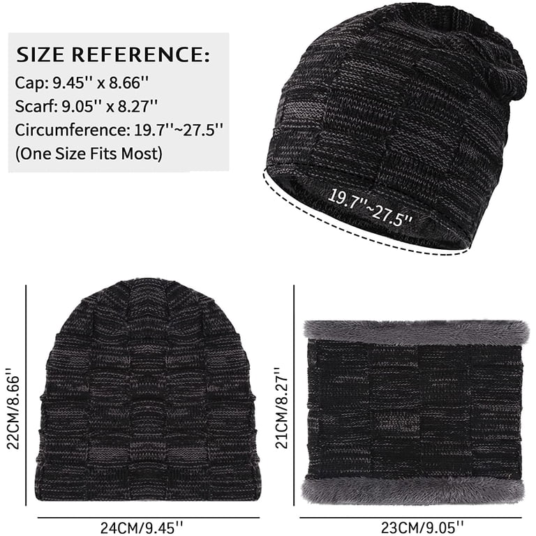 Heren Winter Beanie Hoed Met Sjaal Set - Warm Fleece Gevoerde Gebreide Muts Unisex