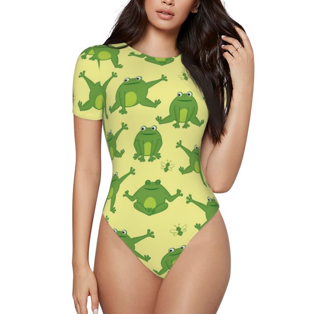 Fotbe Funny Frogs Body de Mujer con Cuello Redondo y Mangas Cortas, Sin Mangas Ajustado, Suave, Cómodo y Básico-X-Large