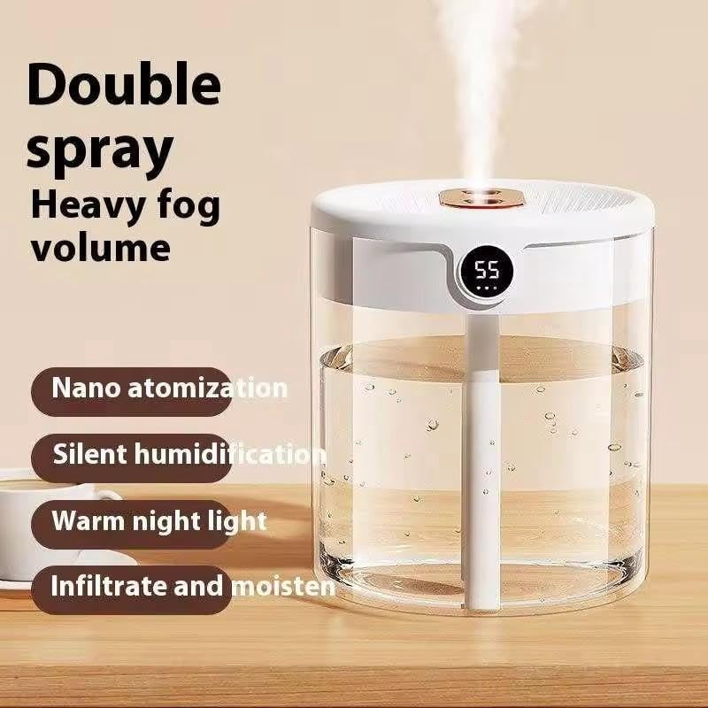 2l Double Nozzle Air Humidifier, Desktop Double Nozzle Cool Mist Humidifier With Night Light, Silent Humidifiers Usb Personal Desktop Humidifiers, for Baby Bedroom Travel Office Home
