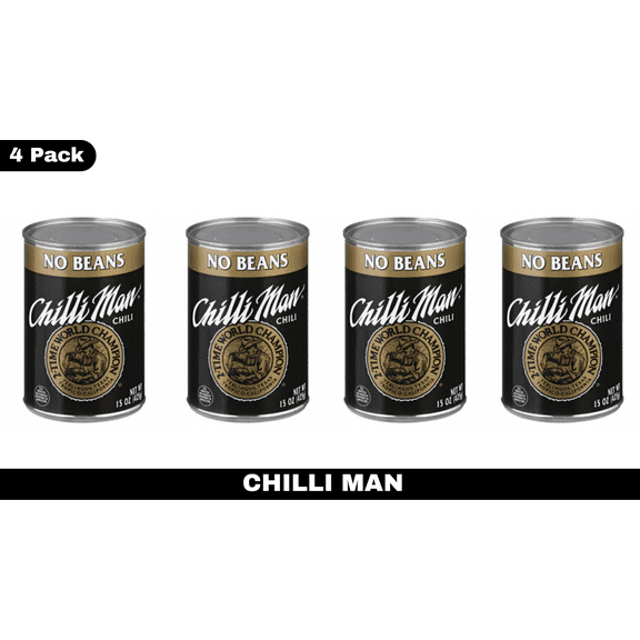 Chilli Man Chili, No Beans, 15 oz Cans – 4 Pack, Savory Ready-to-Eat Meal