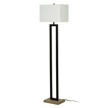 Better Homes & Gardens 61"H Metal Windowpane Floor Lamp, Black Finish with Real Wood Base