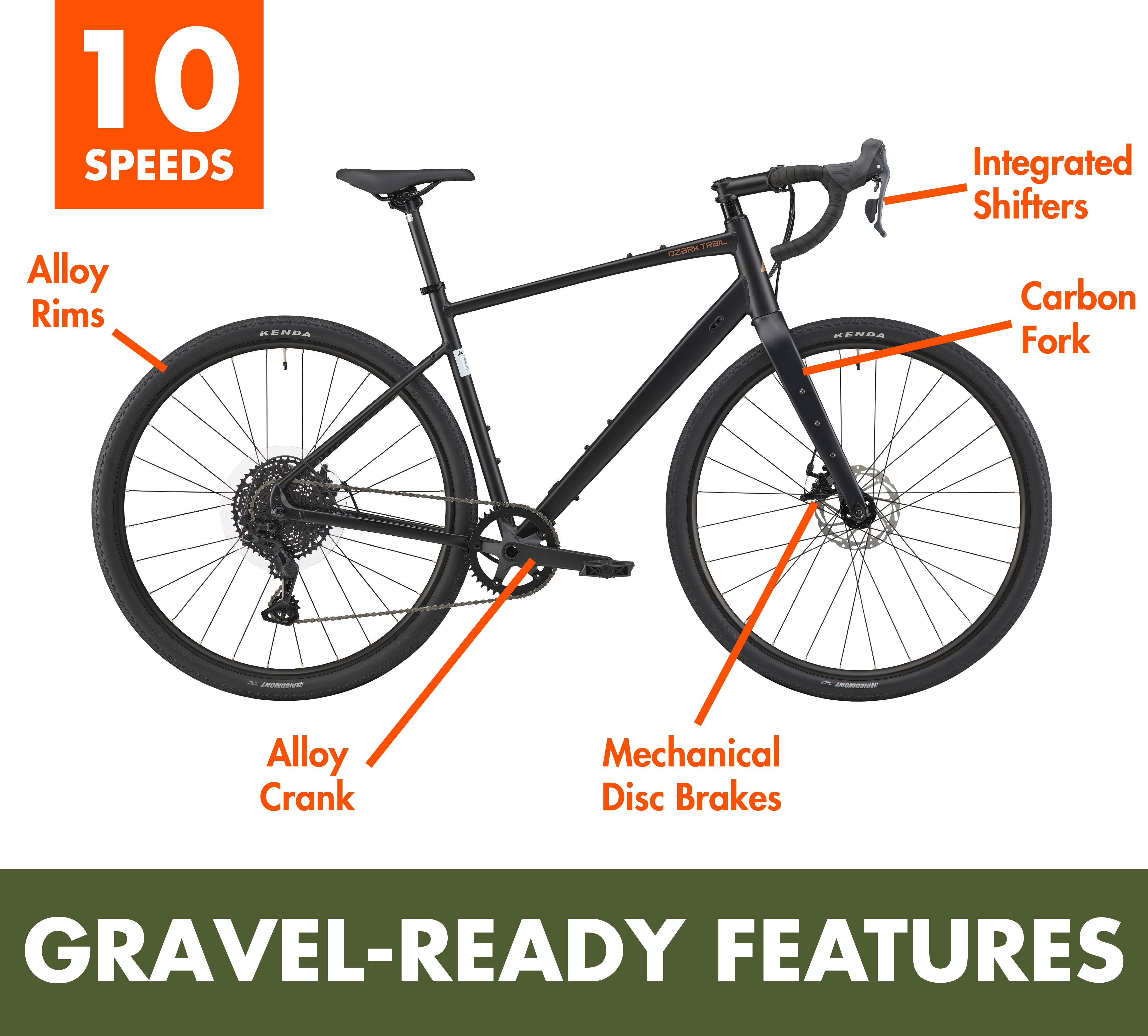Ozark Trail G.2 Rebel Drop Bar Gravel Bike, 700C Wheels, Large Frame, Fits Riders 5'9" - 6'2"+, Black, Adult
