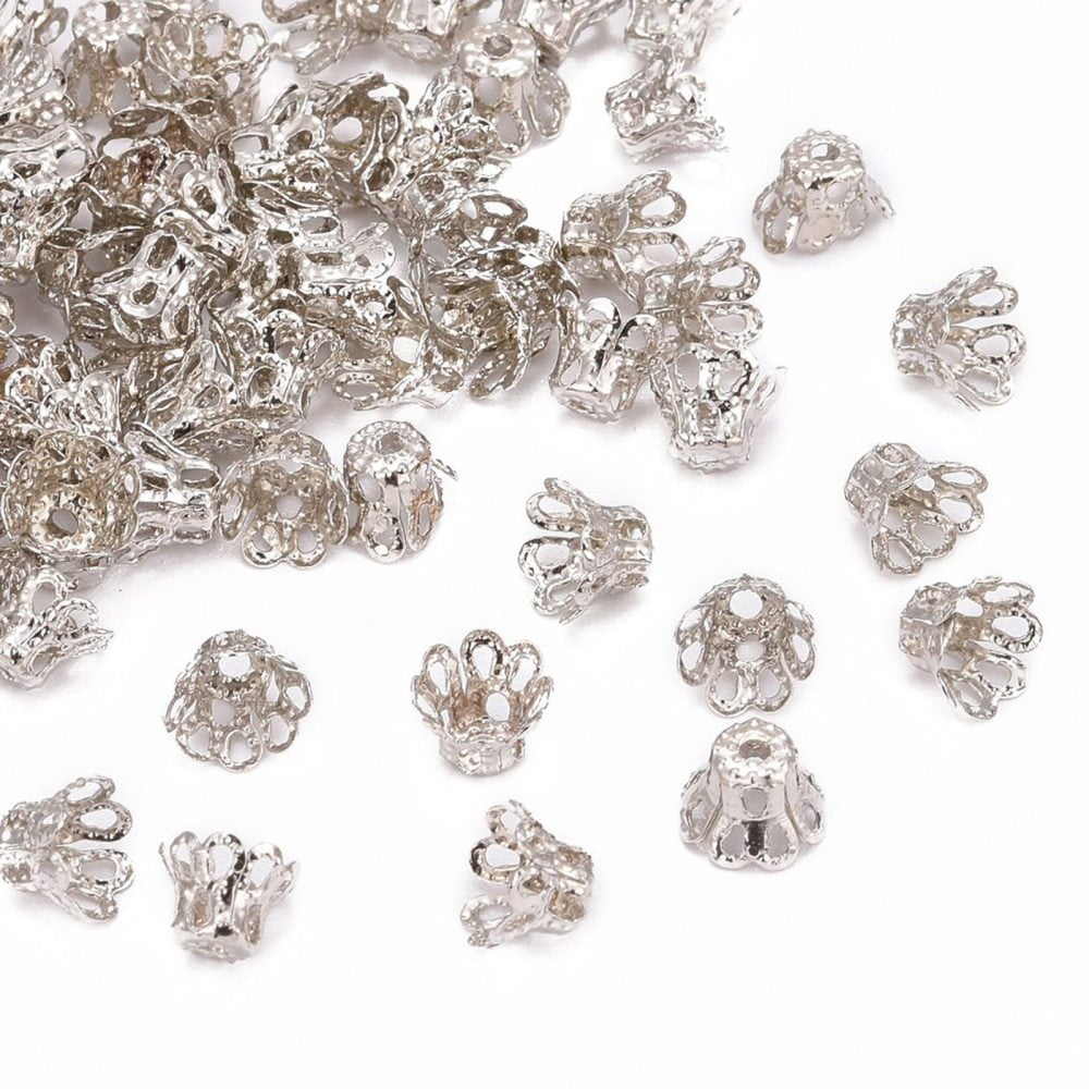10000 pc Iron Bead Caps Platinum 6x4.5mm Hole: 1mm Inner Diameter: 5mm