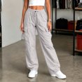 thumbnail image 6 of Axiiglly Plus Size Cargo Pants for Women, Casual Drawstring Elastic Waist Silver Work Pants with Multi Pockets, Baggy Stretchy Wide Leg Hiking Streetwear, XXXXXL, 6 of 9