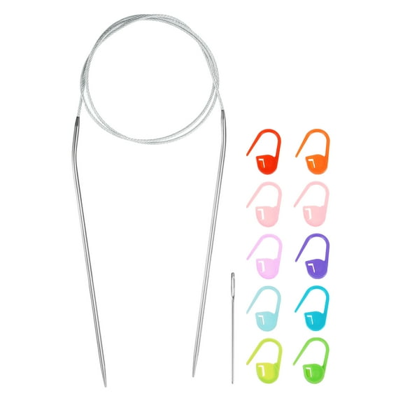 Uxcell Knitting Needles Size US 1.5(2.5mm) Circular Needle 31 Inch(80cm) Round Metal Stainless Steel Needle with Needles for Handmade Projects DIY Knitting