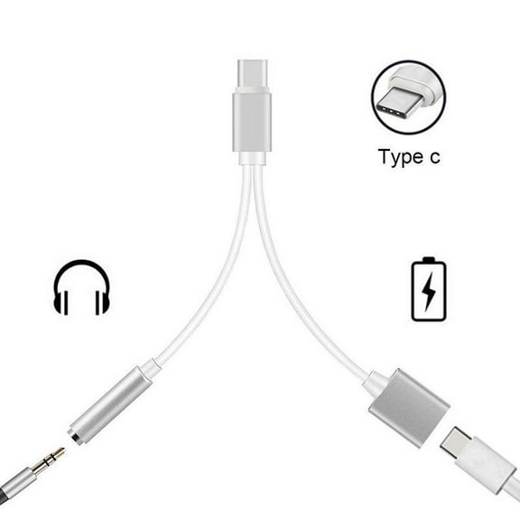 Naierhg USB Type-C Male to 3.5mm Earphone Audio Charging Splitter Adapter Cable Silver
