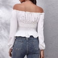 thumbnail image 6 of kayannuo Womens Tops Long Sleeve Shirts Fall Fashion Women Lace Up Solid Back Elastic Lantern One-way Neck Long Sleeve Chiffon Shirt Tops White, 6 of 8