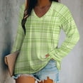 thumbnail image 2 of LYWC Green Plaid-425 Long Sleeve Shirts For Women Oversized Tshirts Tops Tees Fall T-Shirts V Neck, 2 of 7