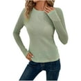thumbnail image 2 of Aloohaidyvio Womens Waffle Knit Tops Casual Slim Fit Basic Tee Long Sleeve Stretch Shirts Green S, 2 of 6