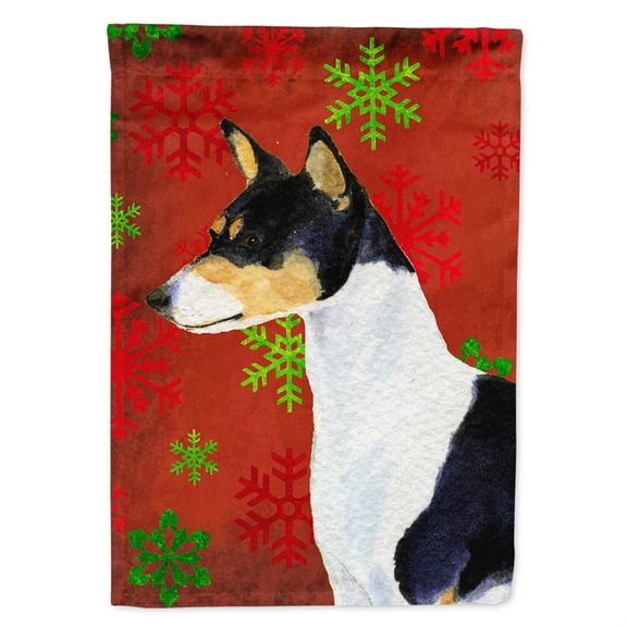 Carolines Treasures SS4721-FLAG-PARENT Basenji Red and Green Snowflakes Holiday Christmas Flag  multicolor