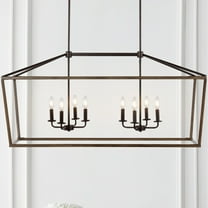 JONATHAN Y Oria 46" 8-Light Iron Farmhouse Industrial Lantern LED Pendant, Oil Rubbed Bronze/Faux Wood