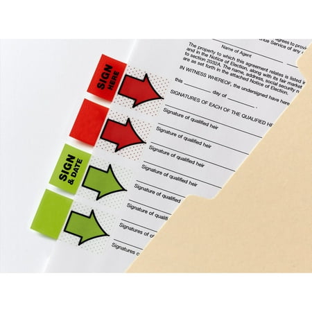 Post-it 1" Wide "Sign and Date" Flags, Bright Green, 2 Dispensers