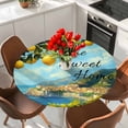 thumbnail image 2 of Summer Lemon Round Tablecloth 36-44 Inch Round Fitted Table Cloth with Elastic Edge, Coastal Beach Fruit Mountain Town Waterproof Table Cover Protector for Outdoor Picnic Party Dining, 2 of 6
