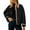 Black, variant on Women's Contrast Cuff Jacket, Plaid Collar Long Sleeve Top, Relaxed Fit Casual Outerwear, Lightweight Zip Up Coat, No Hood Everyday Wear, Barn Style Shirt Jacket Black L
