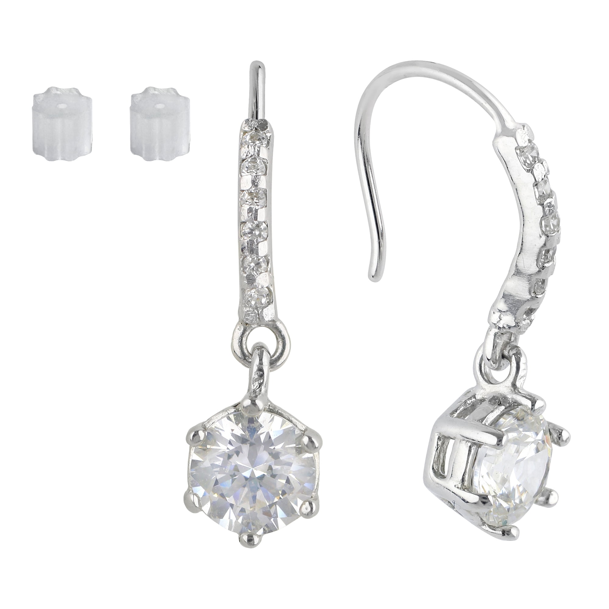 Brilliance Fine Jewelry Simulated Diamond Round Stone Sterling Silver Dangle Earrings